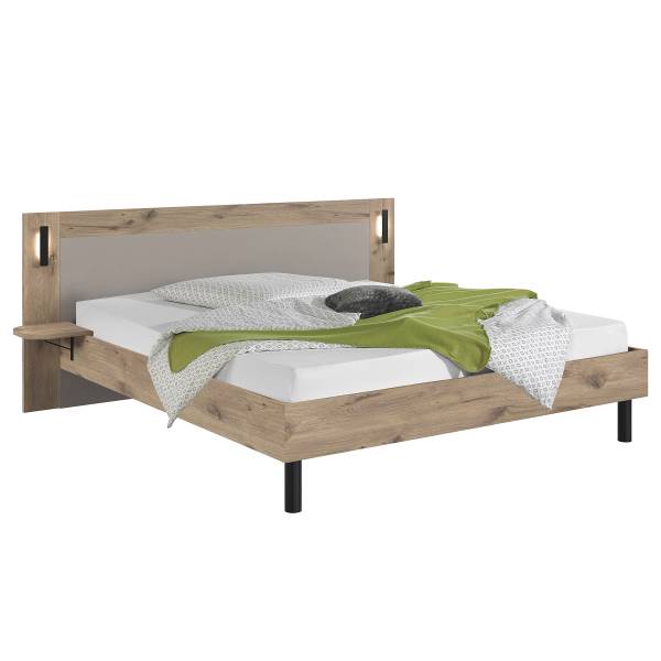 Bettgestell Belgrad mit Ablage Eiche Viking Dekor / Saharagrau - 180 x 200cm