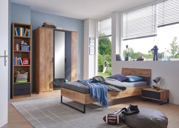 Kleiderschrank Texel Plankeneiche Dekor / Graphit