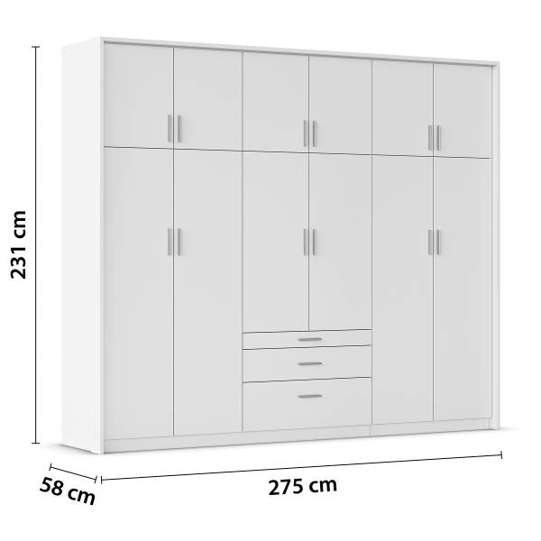 Drehtürenschrank Hildesheim Passepartout Alpinweiß - Breite: 275 cm - Ohne Spiegeltür/-en