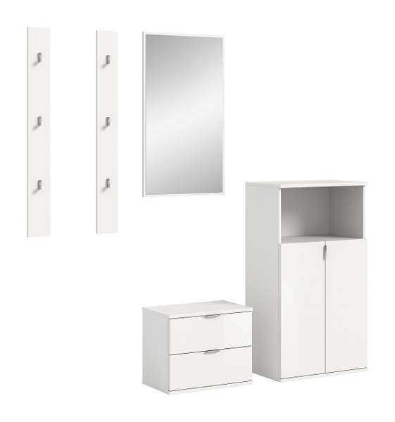 Garderobenset Idom 5-teilig Kombi F Hochglanz Weiß / Matt Weiß