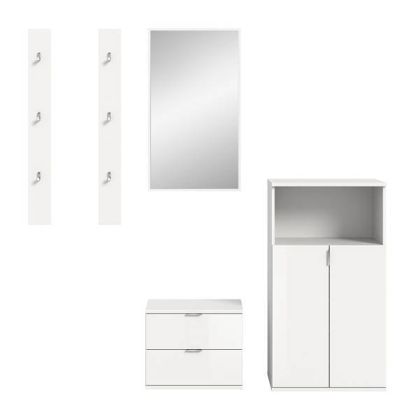 Garderobenset Idom 5-teilig Kombi F Hochglanz Weiß / Matt Weiß