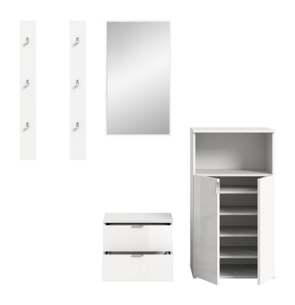 Garderobenset Idom 5-teilig Kombi F Hochglanz Weiß / Matt Weiß