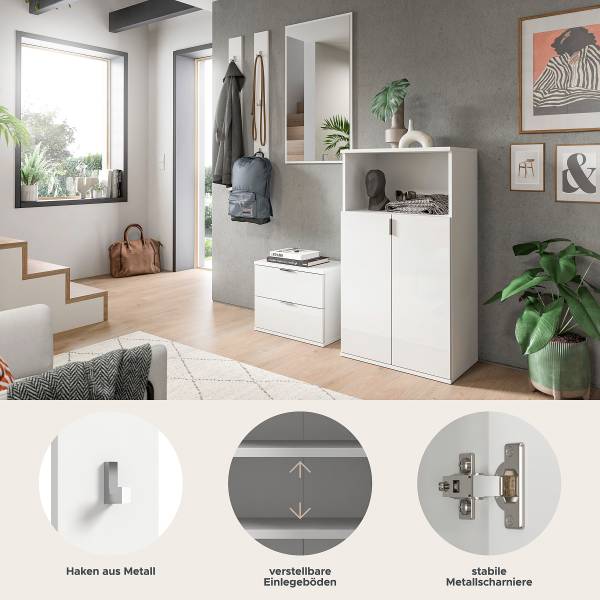 Garderobenset Idom 5-teilig Kombi F Hochglanz Weiß / Matt Weiß