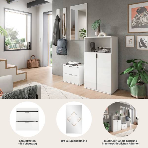 Garderobenset Idom 5-teilig Kombi F Hochglanz Weiß / Matt Weiß