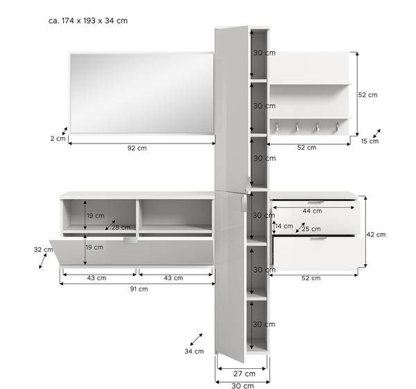 Ensemble d'entrée Idom D - 5 éléments Blanc brillant / Blanc mat