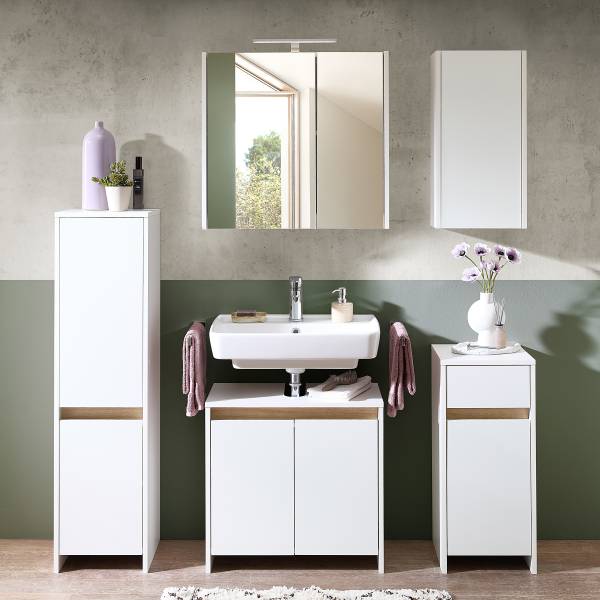 Salle de bain Quickset 100 - 5 éléments Blanc matt / Imitation chêne Riviera