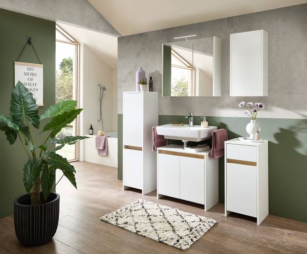 Salle de bain Quickset 100 - 5 éléments Blanc matt / Imitation chêne Riviera