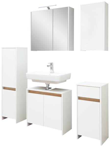 Salle de bain Quickset 100 - 5 éléments Blanc matt / Imitation chêne Riviera