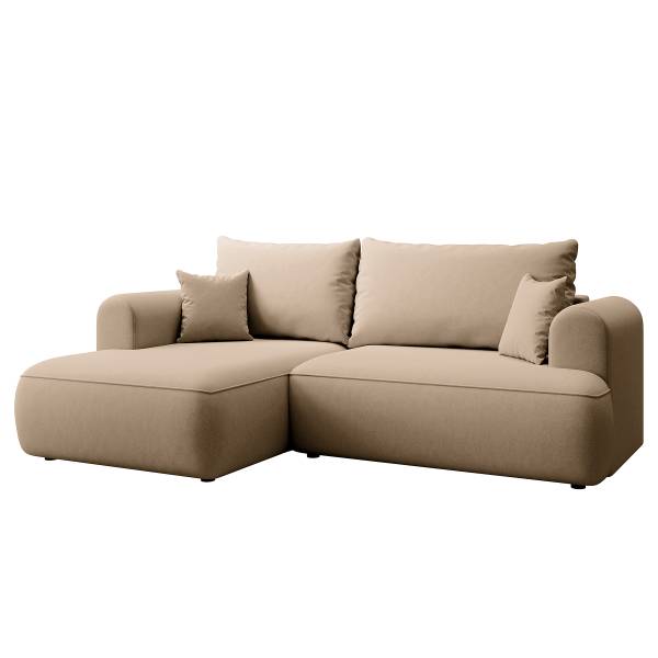 Divano letto angolare OVO B Velluto Cassie: beige marrone - Longchair preimpostata a sinistra