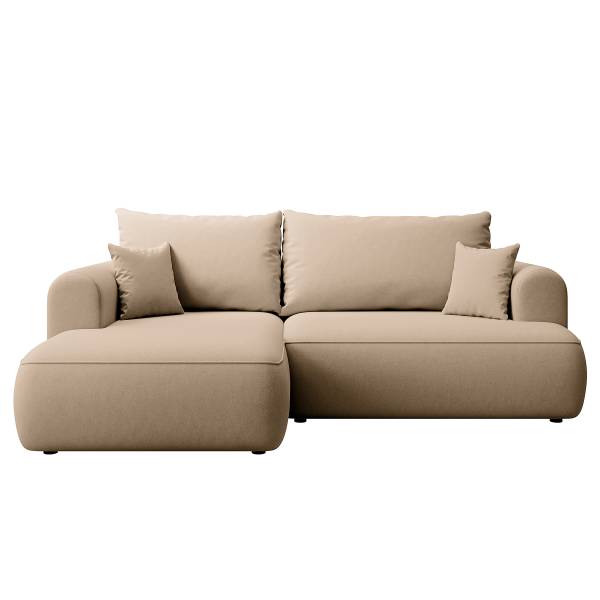 Divano letto angolare OVO B Velluto Cassie: beige marrone - Longchair preimpostata a sinistra