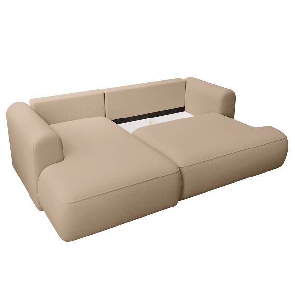 Divano letto angolare OVO B Velluto Cassie: beige marrone - Longchair preimpostata a sinistra