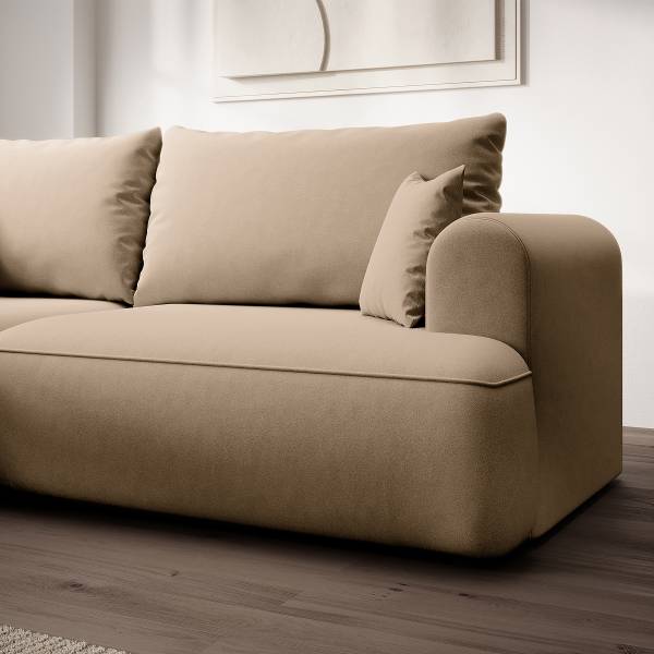 Divano letto angolare OVO B Velluto Cassie: beige marrone - Longchair preimpostata a sinistra
