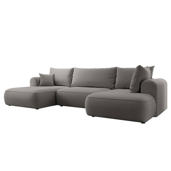 Wohnlandschaft OVO mit Schlaffunktion Samt Cassie: Graubraun - Longchair davorstehend rechts