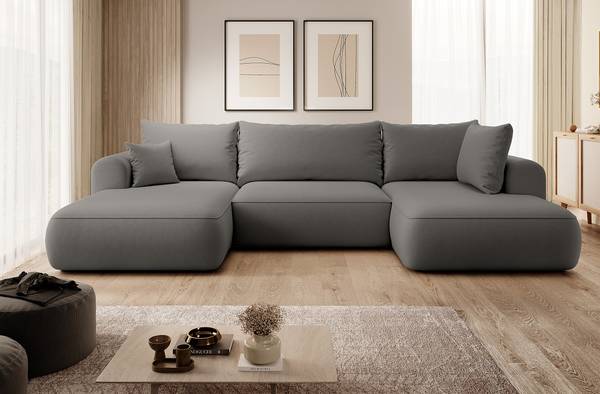 Wohnlandschaft OVO mit Schlaffunktion Samt Cassie: Graubraun - Longchair davorstehend rechts