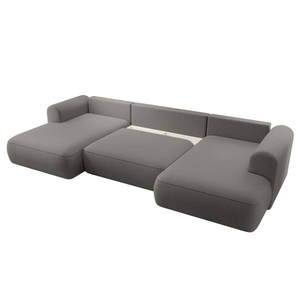 Wohnlandschaft OVO mit Schlaffunktion Samt Cassie: Graubraun - Longchair davorstehend rechts