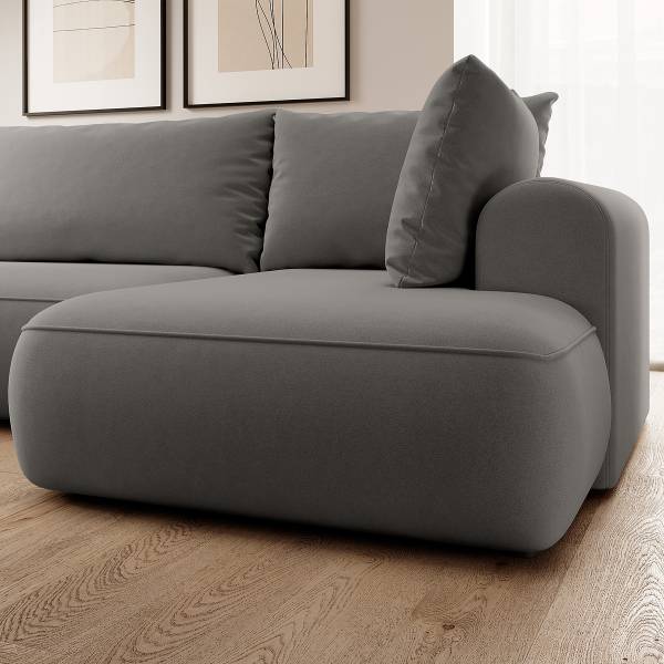 Wohnlandschaft OVO mit Schlaffunktion Samt Cassie: Graubraun - Longchair davorstehend rechts