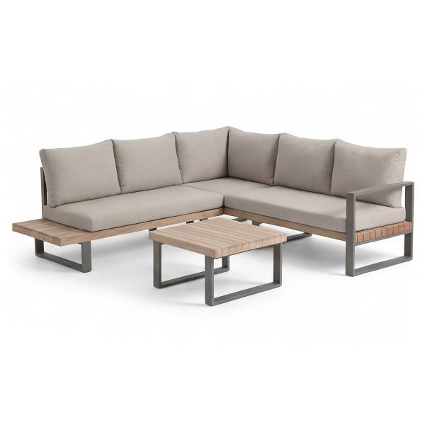 Loungeset Riva 3-teilig Akazie massiv / Polypropylen - Akazie Hell / Beige