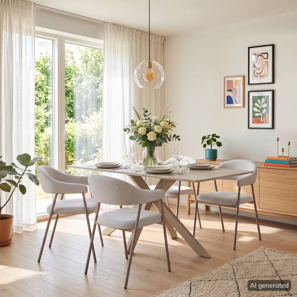 Tavolo da pranzo IMBALI Effetto travertino / Beige
