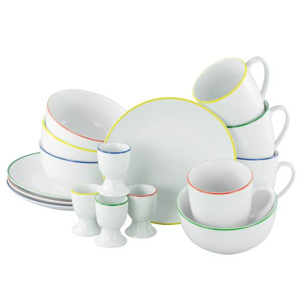 Frühstücksset Luna Color Line Porzellan - Weiß / Mehrfarbig