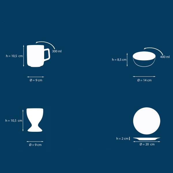 Frühstücksset Luna Color Line Porzellan - Weiß / Mehrfarbig