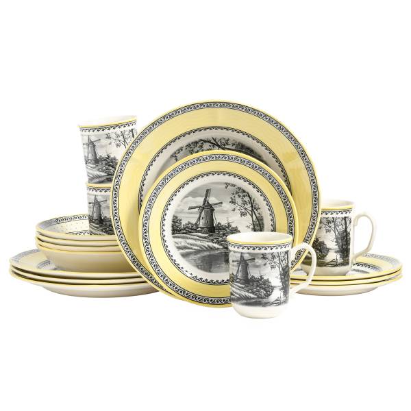 Service combiné Moulin à vent Faïence - Jaune