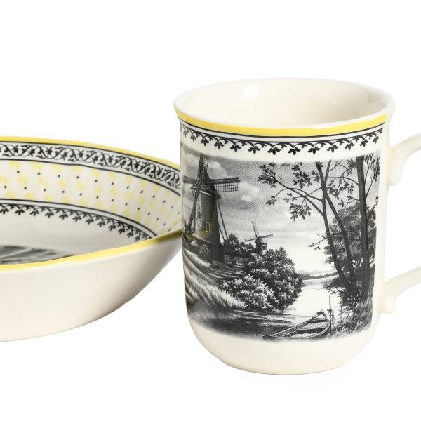 Service combiné Moulin à vent Faïence - Jaune