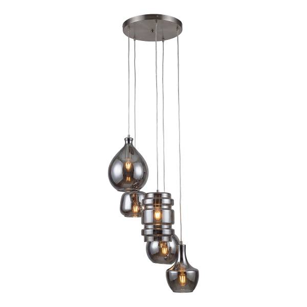 Pendelleuchte GLOWIN Rauchglas / Eisen - 5-flammig - Grau