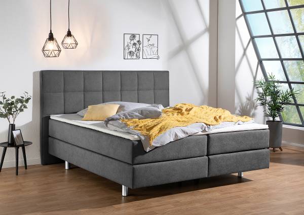 Boxspringbett Baggy Hall Microfaser - Anthrazit - 180 x 200cm - Bonellfederkernmatratze - H2