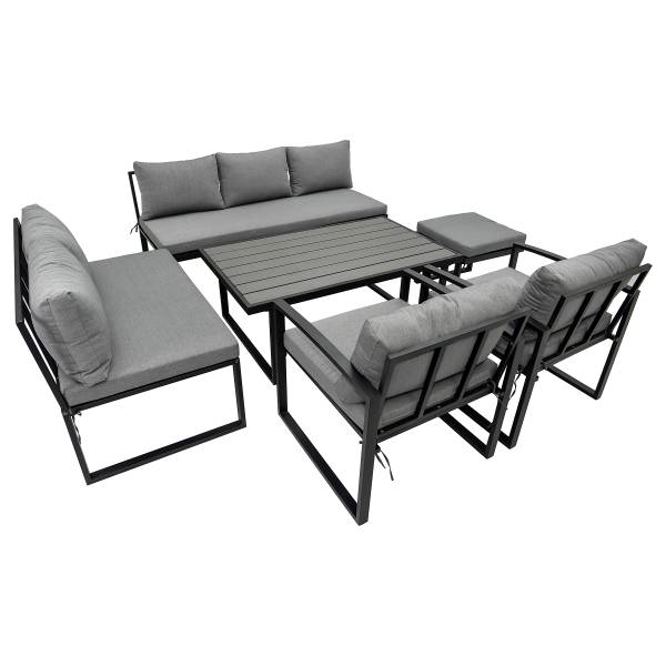 Loungeset Minto 6-teilig Eisen / Webstoff - Grau / Anthrazit