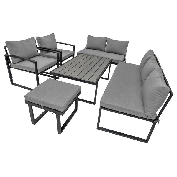Loungeset Minto 6-teilig Eisen / Webstoff - Grau / Anthrazit