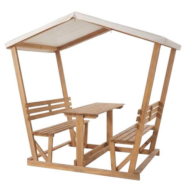 Überdachte Gartensitzgruppe Eterra Akazie massiv / Polyester - Braun