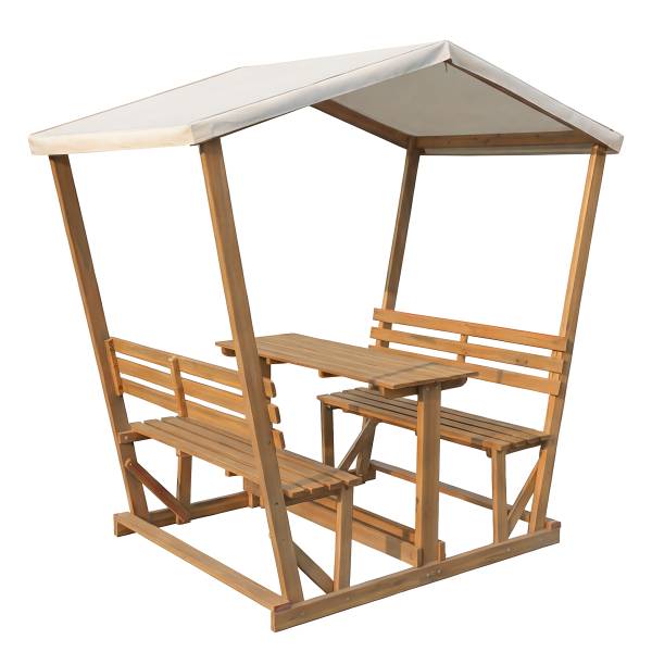 Überdachte Gartensitzgruppe Eterra Akazie massiv / Polyester - Braun