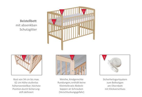 Funktionales Anstellbett Micky Plus Buche massiv - Buche