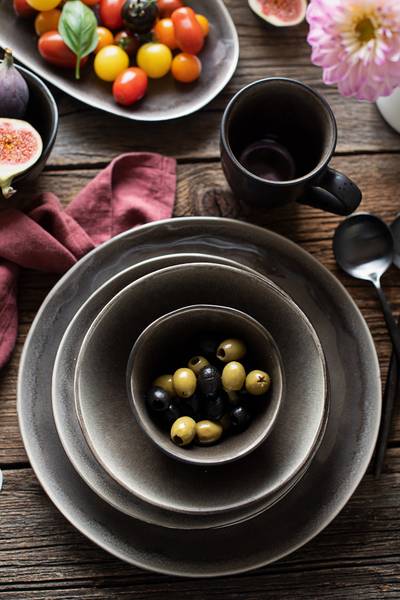 Salatschalen Niara Organic 9-teilig Keramik - Schwarz / Braun