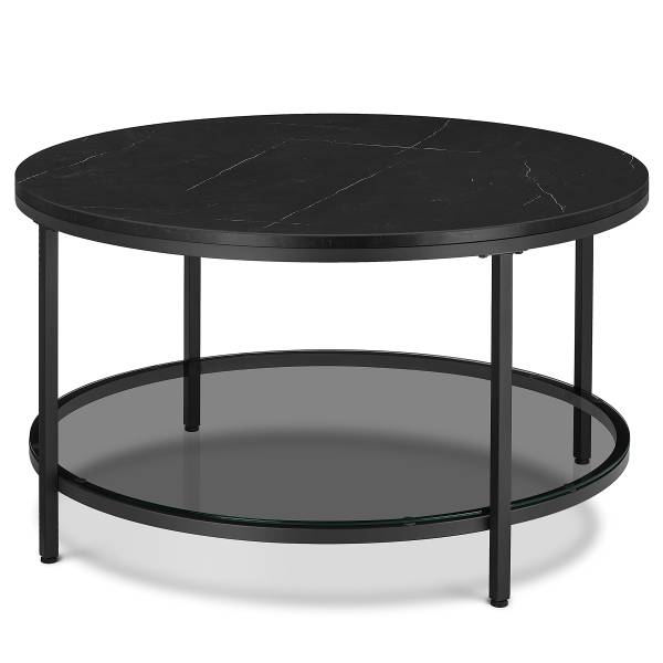 Couchtisch Chongu Marmor Schwarz Dekor - Durchmesser: 80 cm