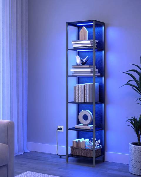 Open kast met verlichting Achwia zwarte eikenhouten look/zwart - Breedte: 40 cm