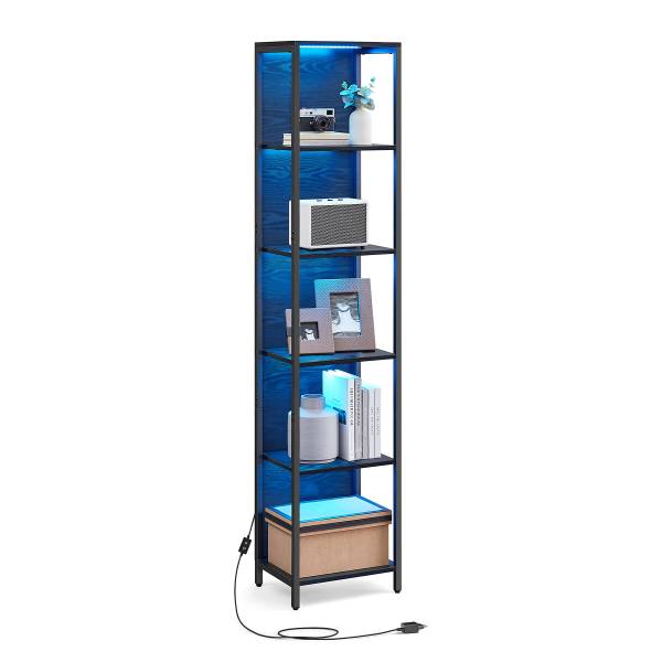 Open kast met verlichting Achwia zwarte eikenhouten look/zwart - Breedte: 40 cm