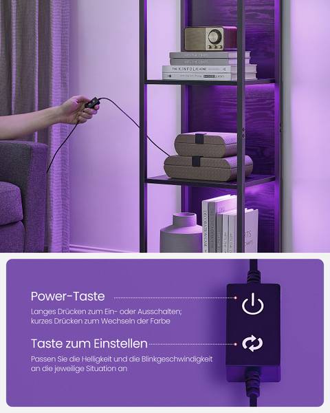 Open kast met verlichting Achwia zwarte eikenhouten look/zwart - Breedte: 40 cm