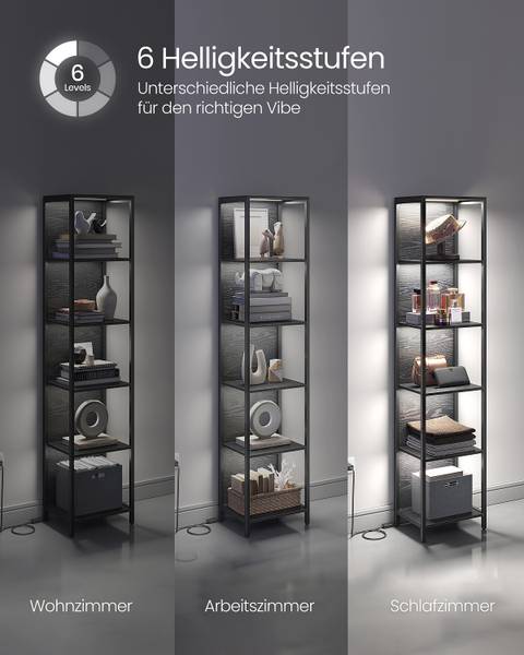 Open kast met verlichting Achwia zwarte eikenhouten look/zwart - Breedte: 40 cm