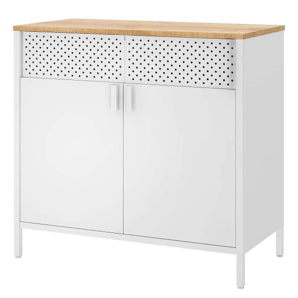 Kommode Serdam - Breite 80 cm Metall - Weiß / Eiche Dekor