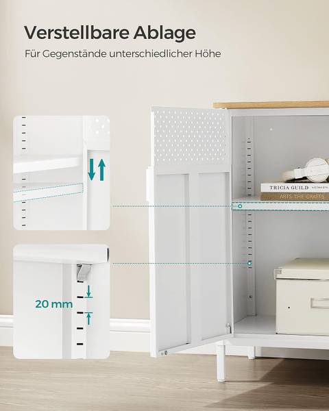 Kommode Serdam - Breite 80 cm Metall - Weiß / Eiche Dekor