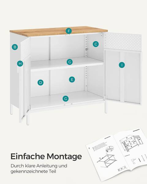 Kommode Serdam - Breite 80 cm Metall - Weiß / Eiche Dekor