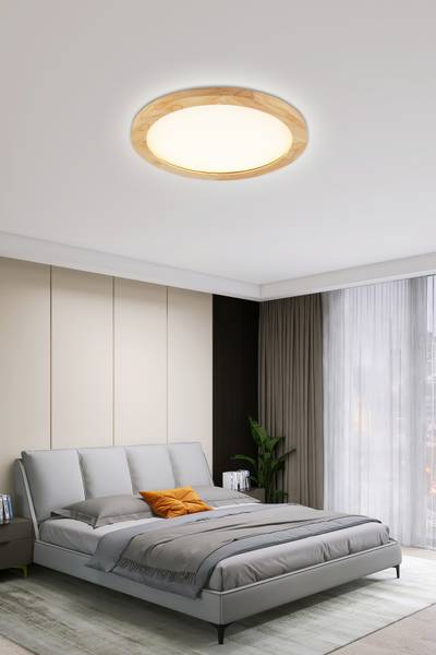 LED-Deckenleuchte Hina Eisen - Weiß / Holzoptik