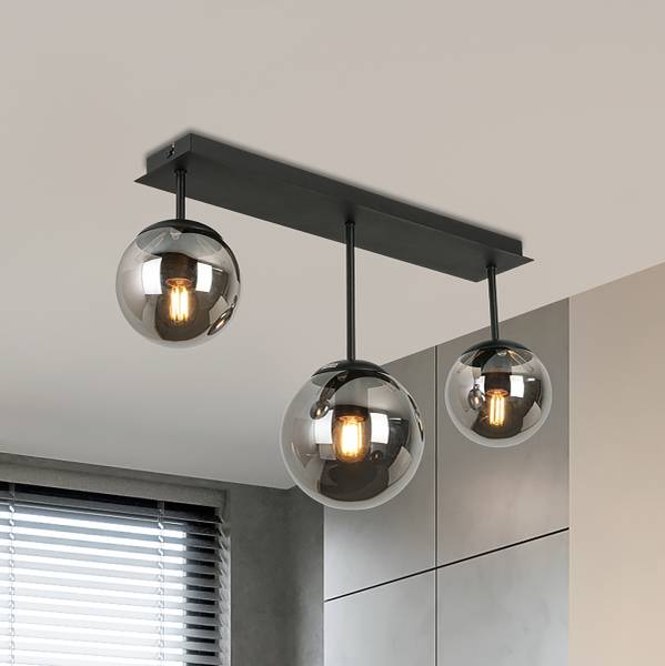 Plafondlamp Vici ijzer/rookglas - zwart