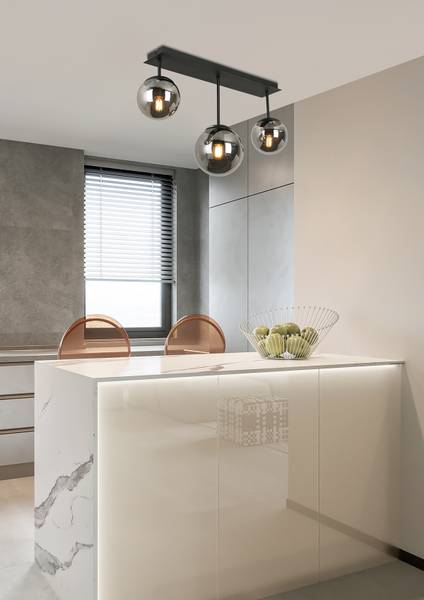 Plafondlamp Vici ijzer/rookglas - zwart