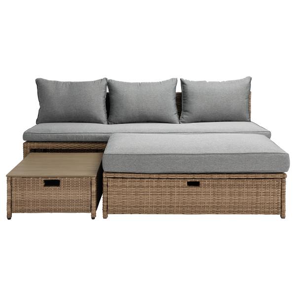 Loungeset Nuvano 3-teilig Polyrattan / Webstoff - Braun / Grau