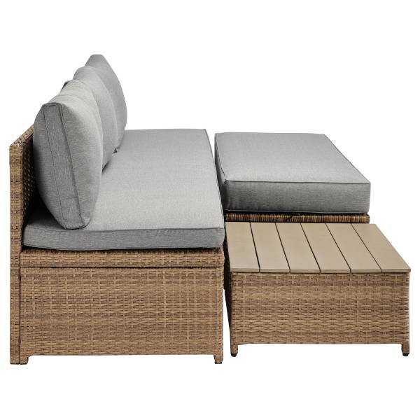 Loungeset Nuvano 3-teilig Polyrattan / Webstoff - Braun / Grau