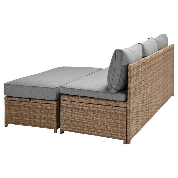 Loungeset Nuvano 3-teilig Polyrattan / Webstoff - Braun / Grau