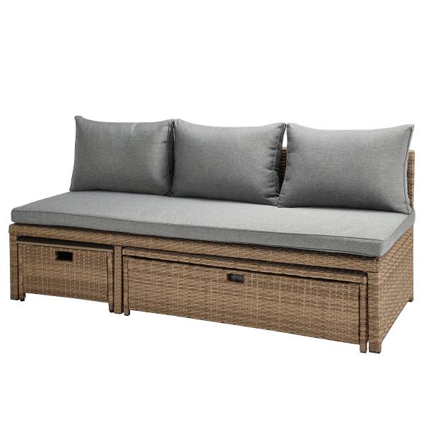 Loungeset Nuvano 3-teilig Polyrattan / Webstoff - Braun / Grau