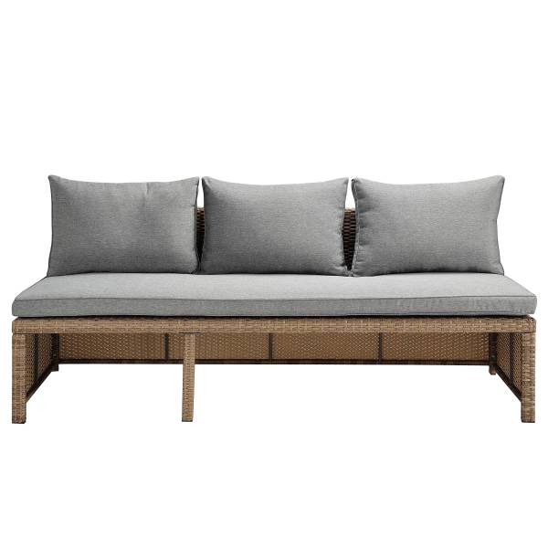 Loungeset Nuvano 3-teilig Polyrattan / Webstoff - Braun / Grau